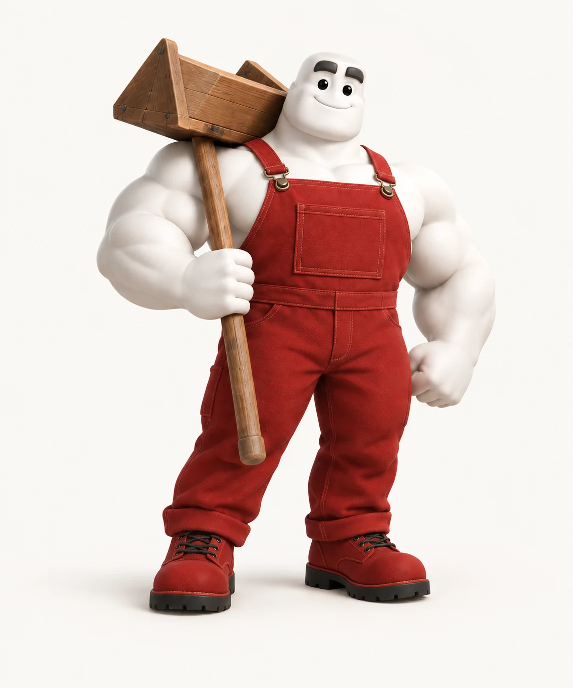The Hodwell worker in red overalls, carrying a wooden hod